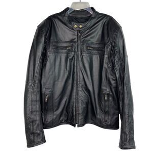 Sedici Black Leather Long Sleeve Full-Zip Motorcycle Jacket Lined Men's Sz UK 48